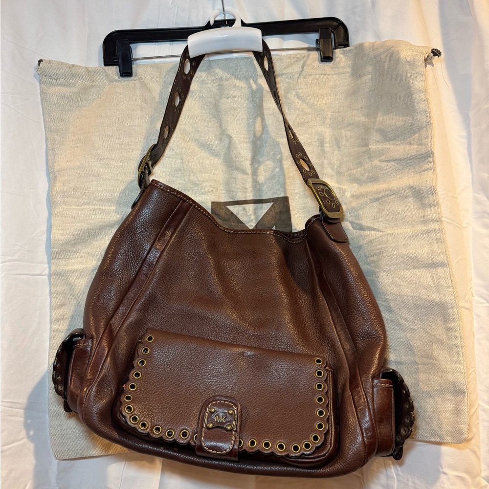 Vintage Michael Kors Brown Leather Shoulder Bag with Gold Accents